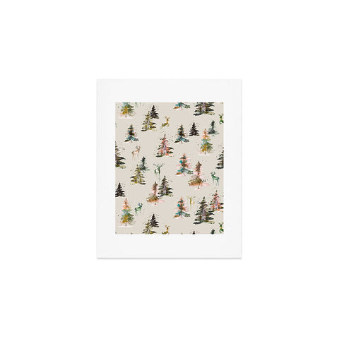 Ninola Design Deers and trees forest Beige Art Print