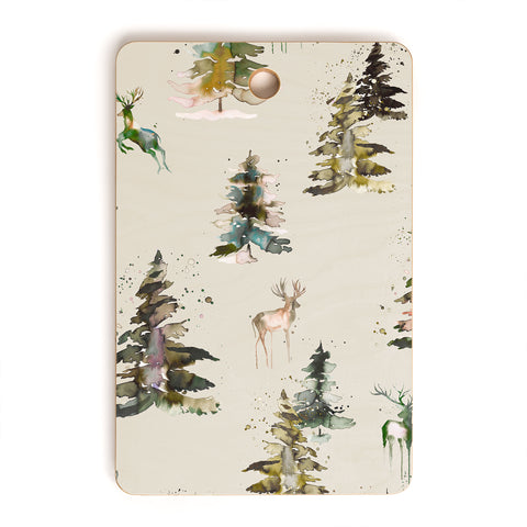 Ninola Design Deers and trees forest Beige Cutting Board Rectangle