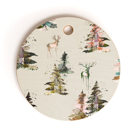Ninola Design Deers and trees forest Beige Cutting Board Round