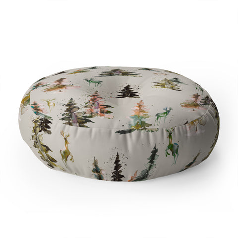 Ninola Design Deers and trees forest Beige Floor Pillow Round