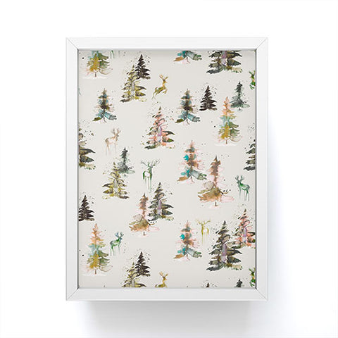 Ninola Design Deers and trees forest Beige Framed Mini Art Print