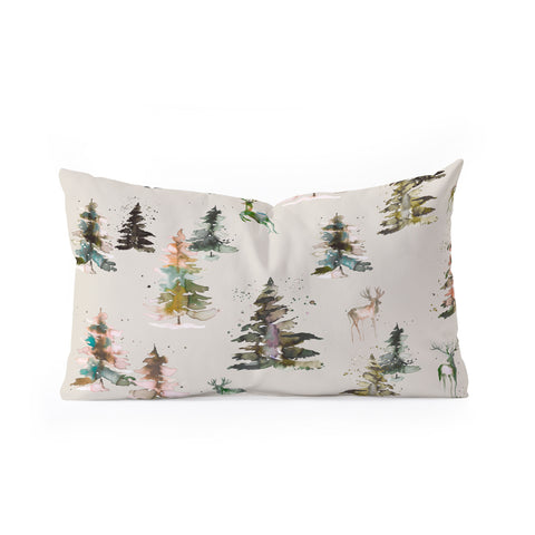 Ninola Design Deers and trees forest Beige Oblong Throw Pillow