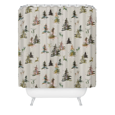 Ninola Design Deers and trees forest Beige Shower Curtain