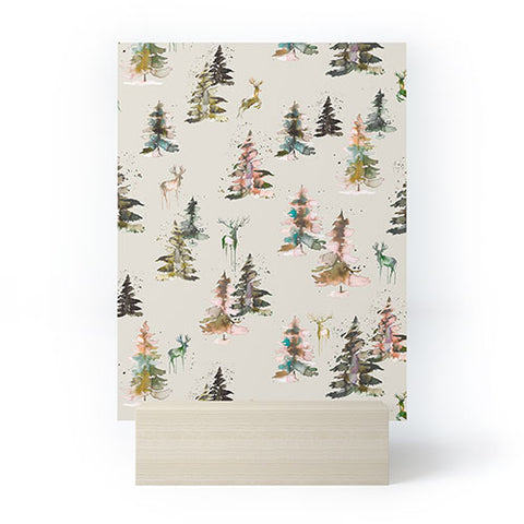 Ninola Design Deers and trees forest Beige Mini Art Print