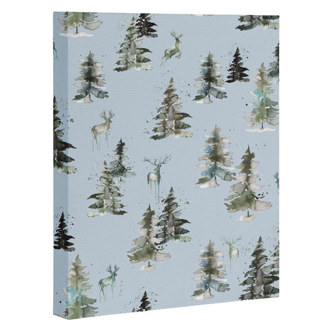 Ninola Design Deers and trees forest Blue Art Canvas