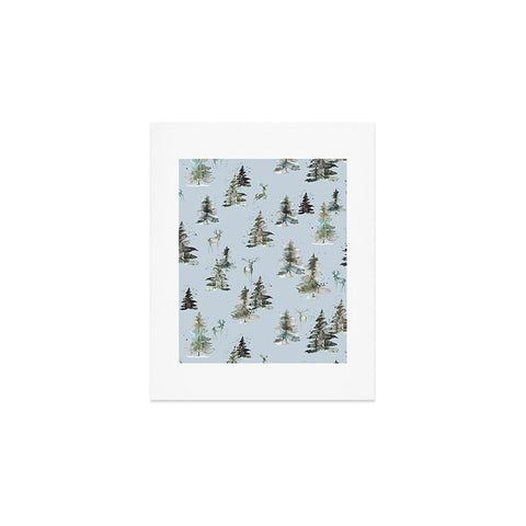Ninola Design Deers and trees forest Blue Art Print