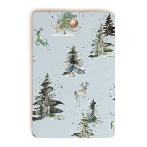 Ninola Design Deers and trees forest Blue Cutting Board Rectangle