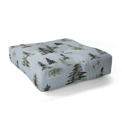Ninola Design Deers and trees forest Blue Floor Pillow Square