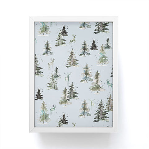 Ninola Design Deers and trees forest Blue Framed Mini Art Print