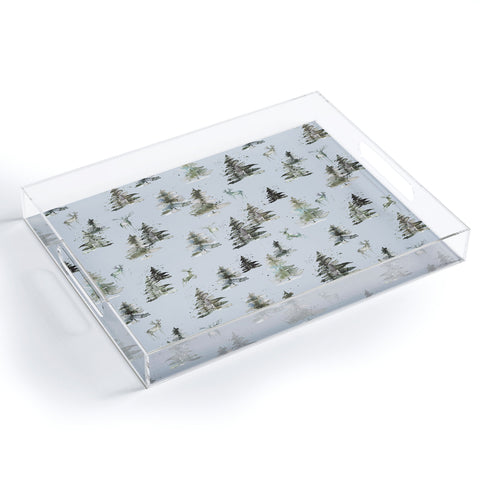 Ninola Design Deers and trees forest Blue Acrylic Tray