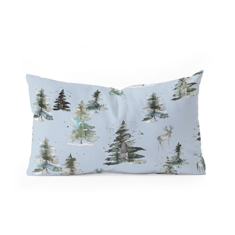 Ninola Design Deers and trees forest Blue Oblong Throw Pillow