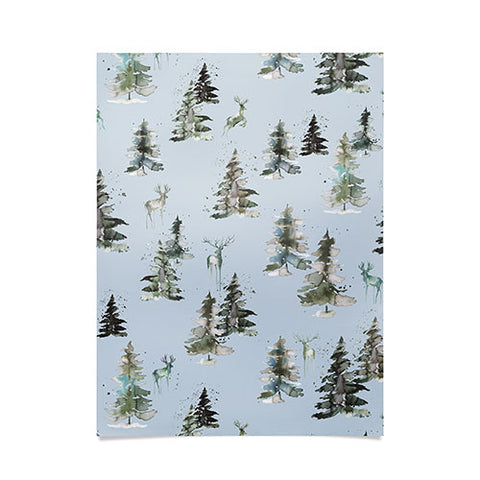 Ninola Design Deers and trees forest Blue Poster