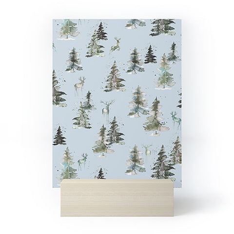 Ninola Design Deers and trees forest Blue Mini Art Print