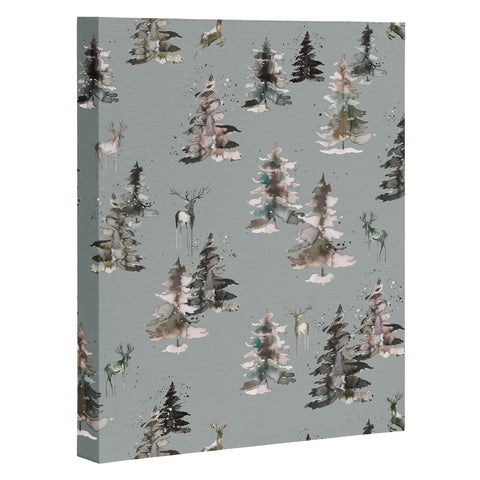 Ninola Design Deers and trees forest Gray Art Canvas