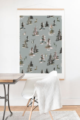 Ninola Design Deers and trees forest Gray Art Print And Hanger