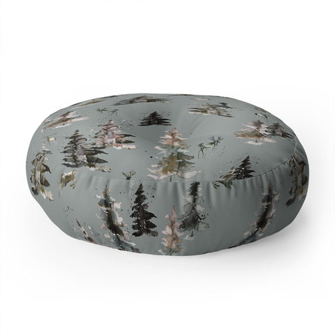 Ninola Design Deers and trees forest Gray Floor Pillow Round
