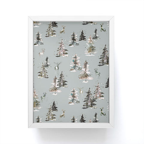 Ninola Design Deers and trees forest Gray Framed Mini Art Print