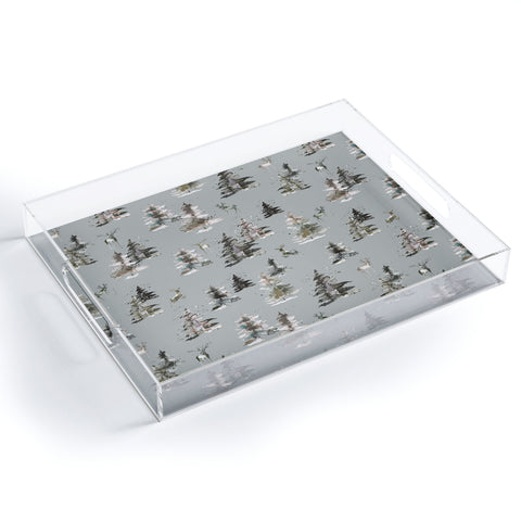 Ninola Design Deers and trees forest Gray Acrylic Tray