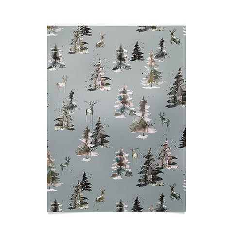 Ninola Design Deers and trees forest Gray Poster