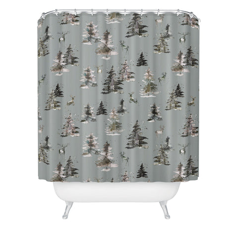 Ninola Design Deers and trees forest Gray Shower Curtain