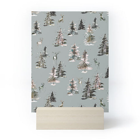 Ninola Design Deers and trees forest Gray Mini Art Print