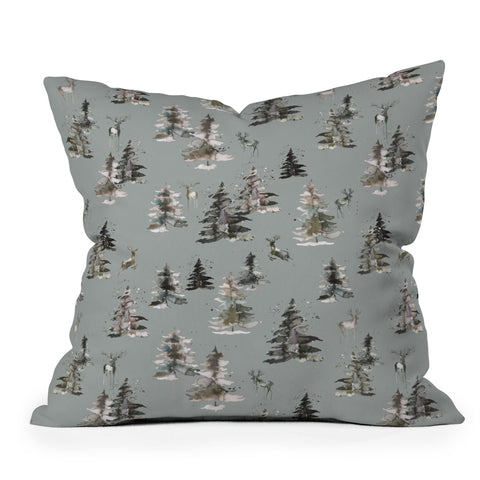 Ninola Design Deers and trees forest Gray Throw Pillow