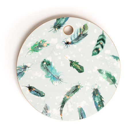 Ninola Design Delicate feathers soft green Cutting Board Round