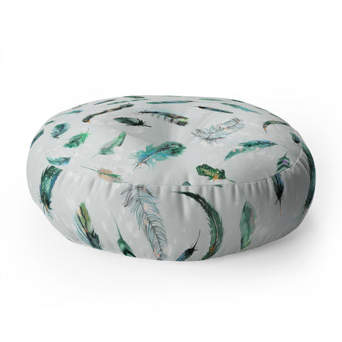 Ninola Design Delicate feathers soft green Floor Pillow Round