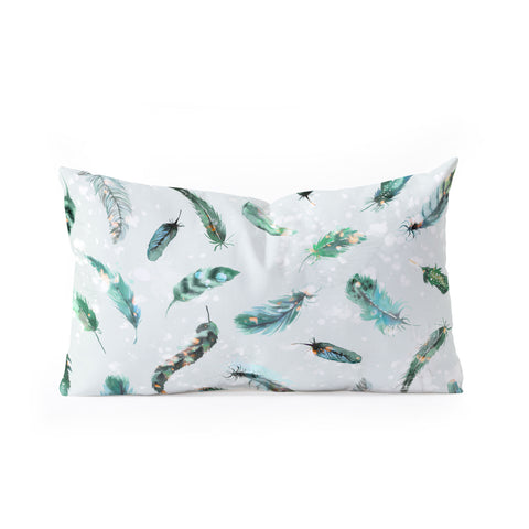 Ninola Design Delicate feathers soft green Oblong Throw Pillow