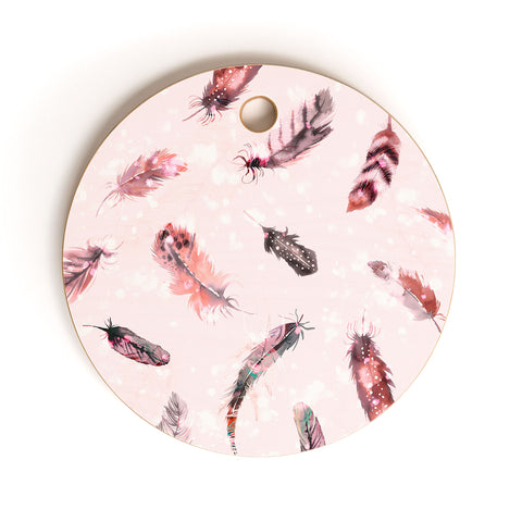 Ninola Design Delicate light soft feathers pink Cutting Board Round