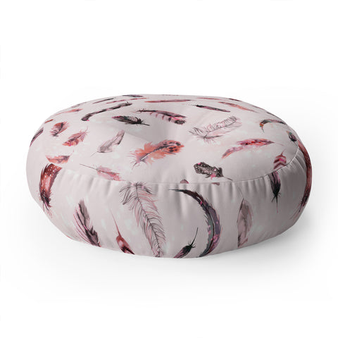 Ninola Design Delicate light soft feathers pink Floor Pillow Round