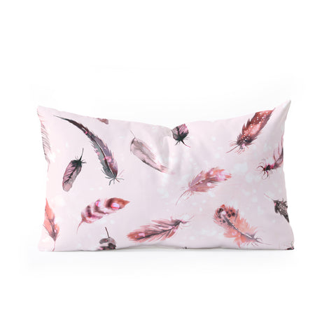 Ninola Design Delicate light soft feathers pink Oblong Throw Pillow