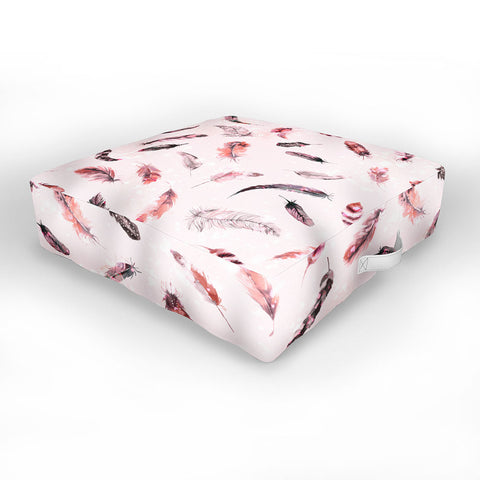 Ninola Design Delicate light soft feathers pink Outdoor Floor Cushion