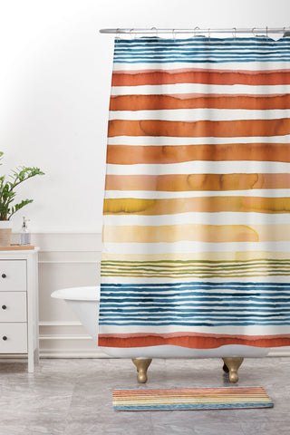Ninola Design Desert sunset stripes Shower Curtain And Mat