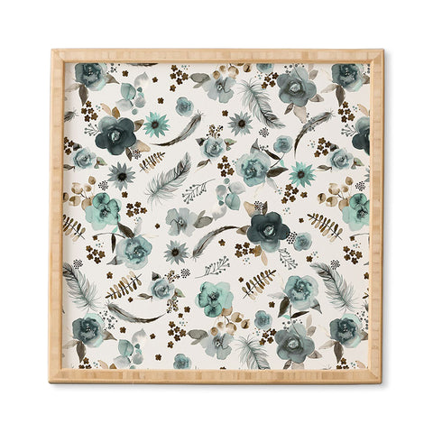 Ninola Design Feathers and flowers Romance Aqua Gold Framed Wall Art