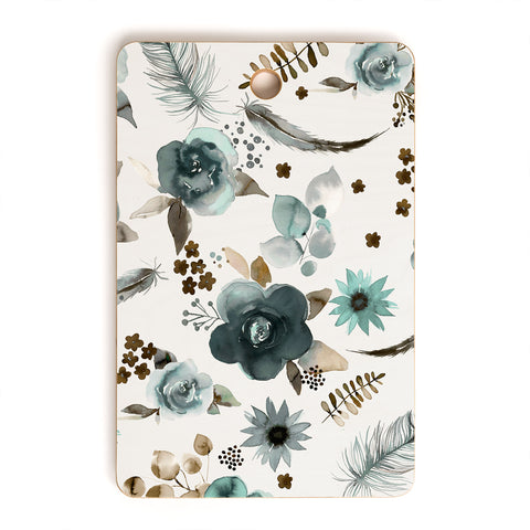 Ninola Design Feathers and flowers Romance Aqua Gold Cutting Board Rectangle