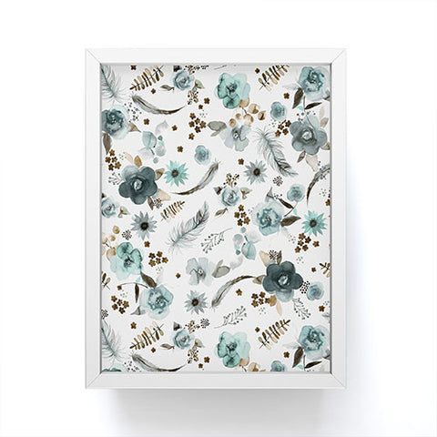 Ninola Design Feathers and flowers Romance Aqua Gold Framed Mini Art Print
