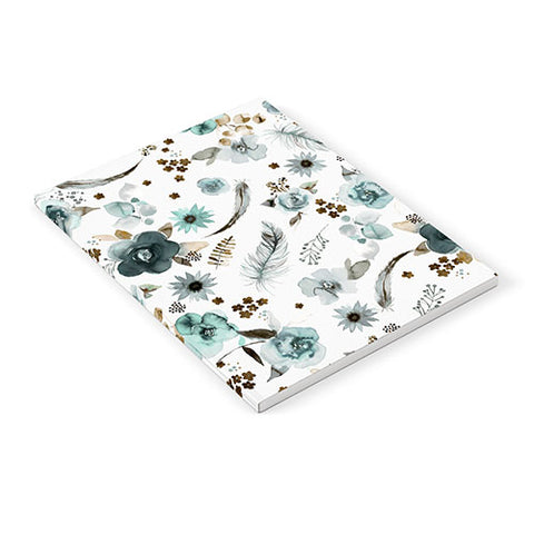 Ninola Design Feathers and flowers Romance Aqua Gold Notebook