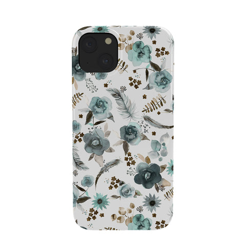 Ninola Design Feathers and flowers Romance Aqua Gold Phone Case