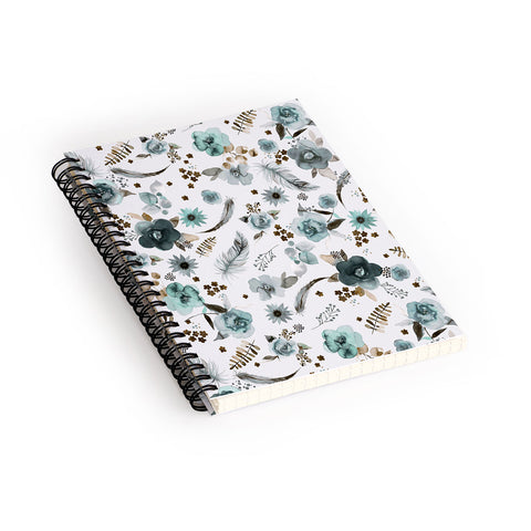 Ninola Design Feathers and flowers Romance Aqua Gold Spiral Notebook