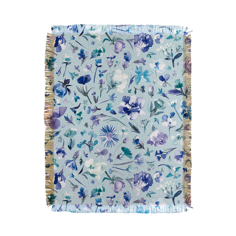 Ninola Design Flower buds botanical Cold blue Throw Blanket