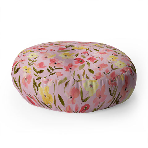 Ninola Design Fresh flowers Pink Floor Pillow Round