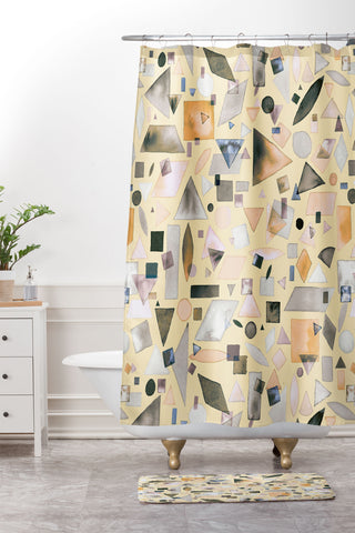 Ninola Design Geometric pieces Light yellow Shower Curtain And Mat