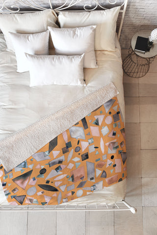 Ninola Design Geometric pieces Mustard Fleece Throw Blanket