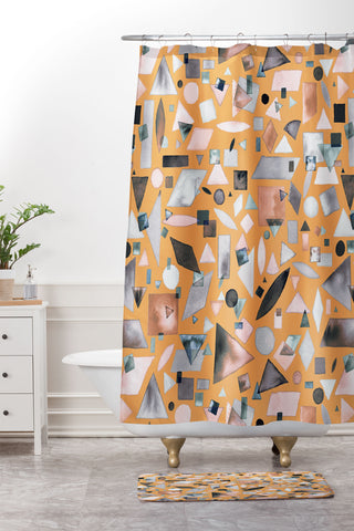 Ninola Design Geometric pieces Mustard Shower Curtain And Mat