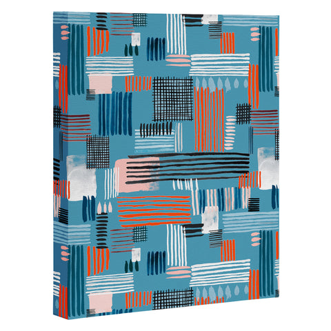 Ninola Design Geometric stripy stitches blue Art Canvas