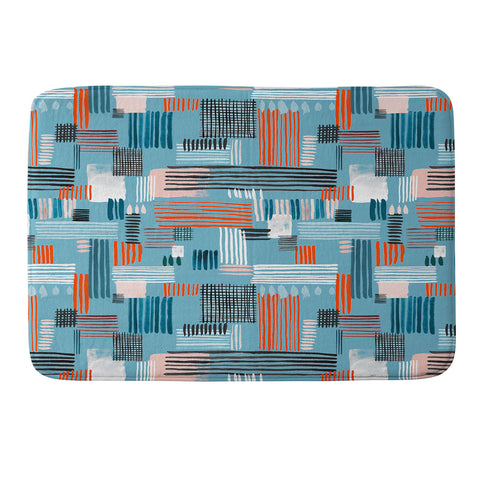 Ninola Design Geometric stripy stitches blue Memory Foam Bath Mat