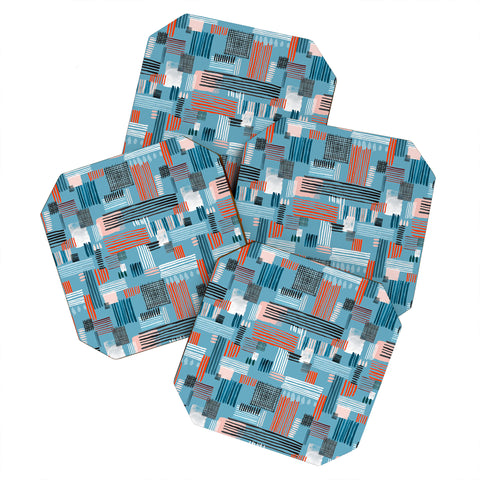 Ninola Design Geometric stripy stitches blue Coaster Set