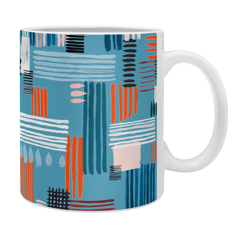 Ninola Design Geometric stripy stitches blue Coffee Mug