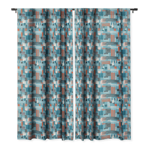 Ninola Design Geometric stripy stitches blue Blackout Window Curtain